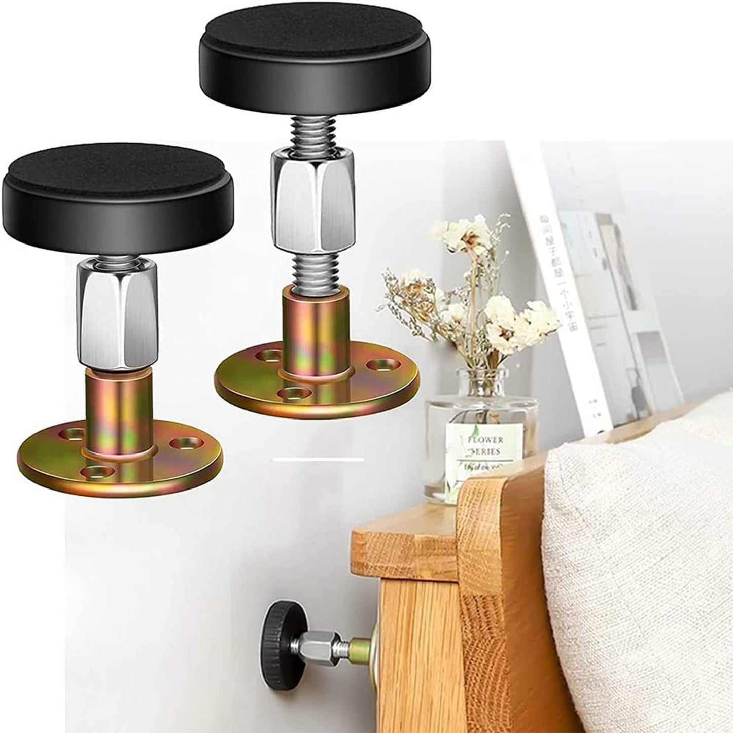 4 Pieces Threaded Bed Frame, Adjustable Threaded Bed Frame, Headboard Stopper, DIY Self-Adhesive Adjustable Metal Anti-Shake Threaded Bed Frame Tool