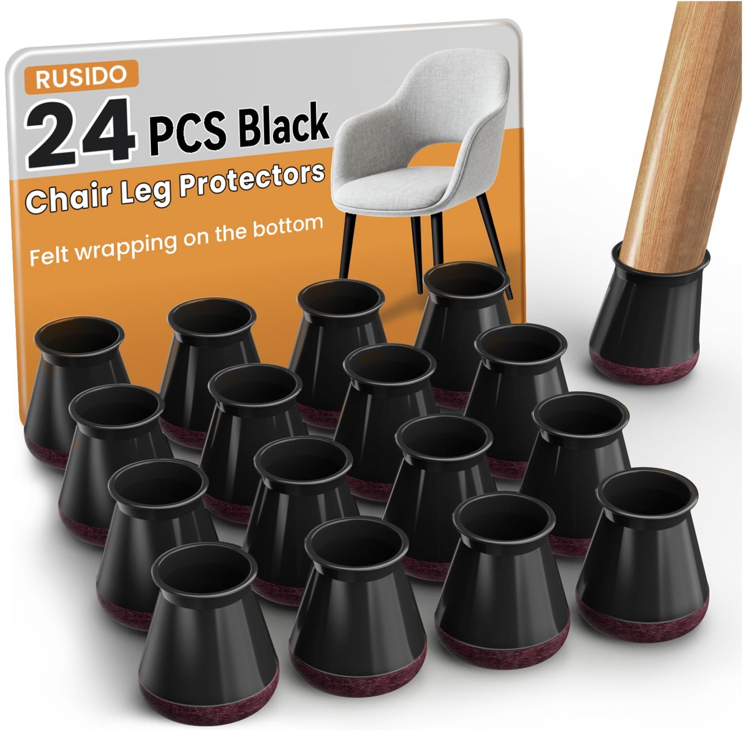 24Pcs Chair Leg Floor Protectors, Black Silicone Chair Leg Cover Caps for Hardwood Floors, Furniture Feet Protector Pads, Reduce Noise and Protect