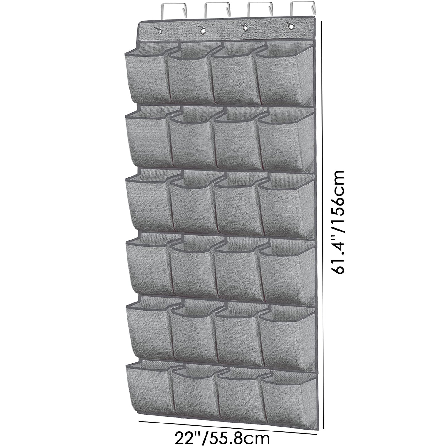 Over the Door Shoe Organizer,Hanging Shoe Holder with 24 Extra Large Fabric Pockets for Storage Men Sneakers,Women High Heeled Shoes,Slippers Grey