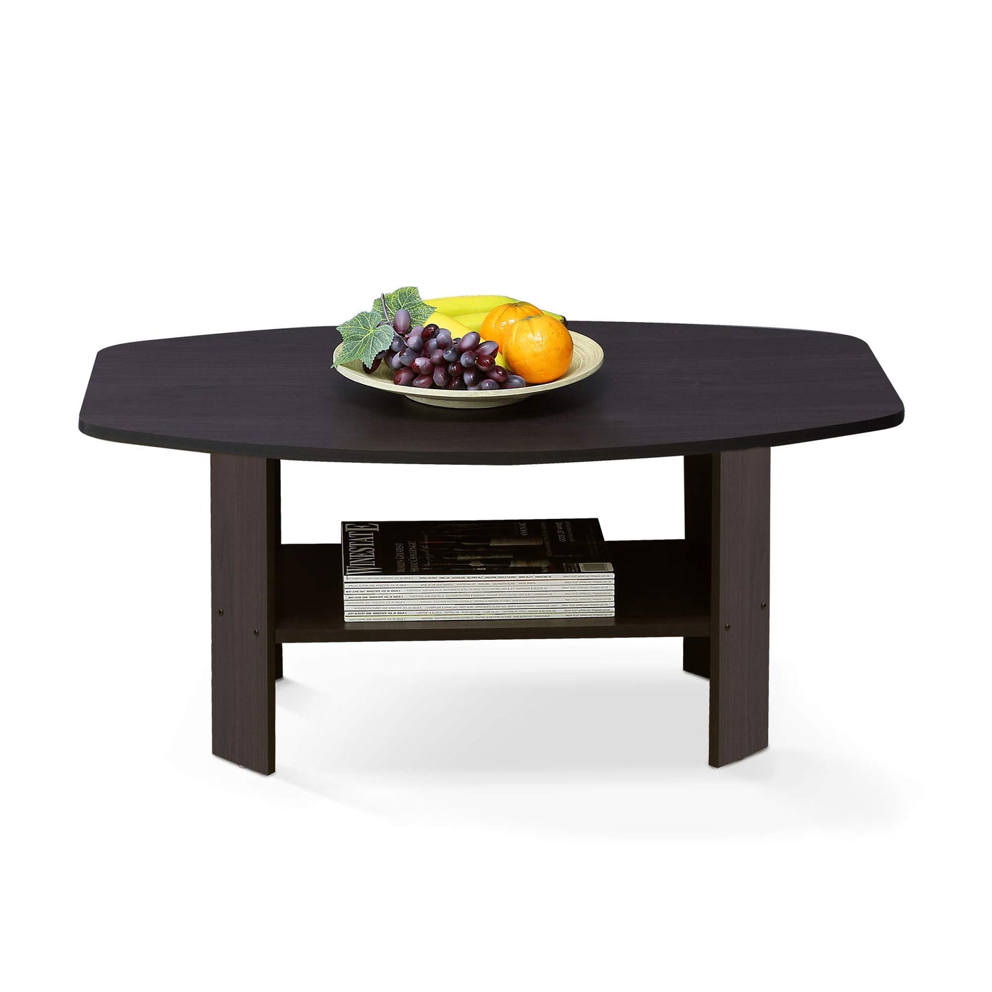 Furinno SIMPLE DESIGN Coffee Table, Small Coffee Table wih Open Shelf, Side Table, for Living Room, Home Office, Dark Walnut