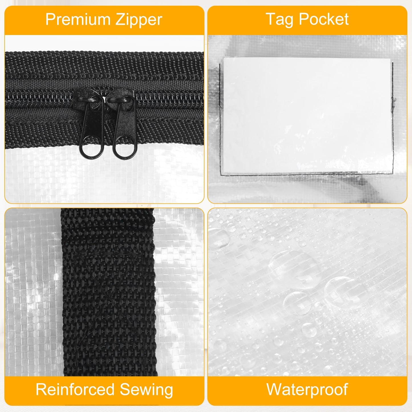 Storystore Large Moving Storage Bags 4 Pack, 94L Clear Storage Bag with Zippers & Handles, Heavy Duty Moving Boxes Packing Bags for College Dorm