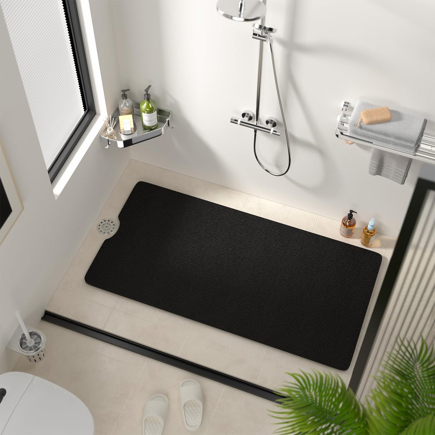 HITSLAM Non Slip Bath Mat 101x51 cm, Shower Mats for Inside Shower, Black