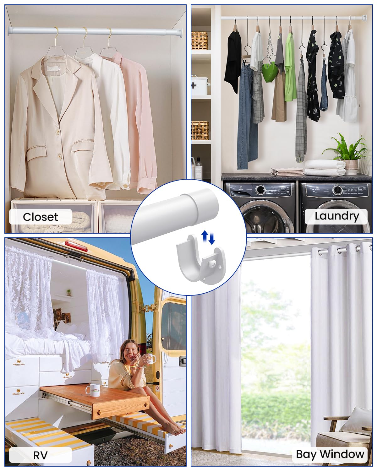 Wardrobe Rail, 43 to 135 CM Stepless Adjustable Metal Rails To Hanging Clothes, 3.3 CM Heavy Duty Wardrobe Rails and Fittings for Closet Wardrobes