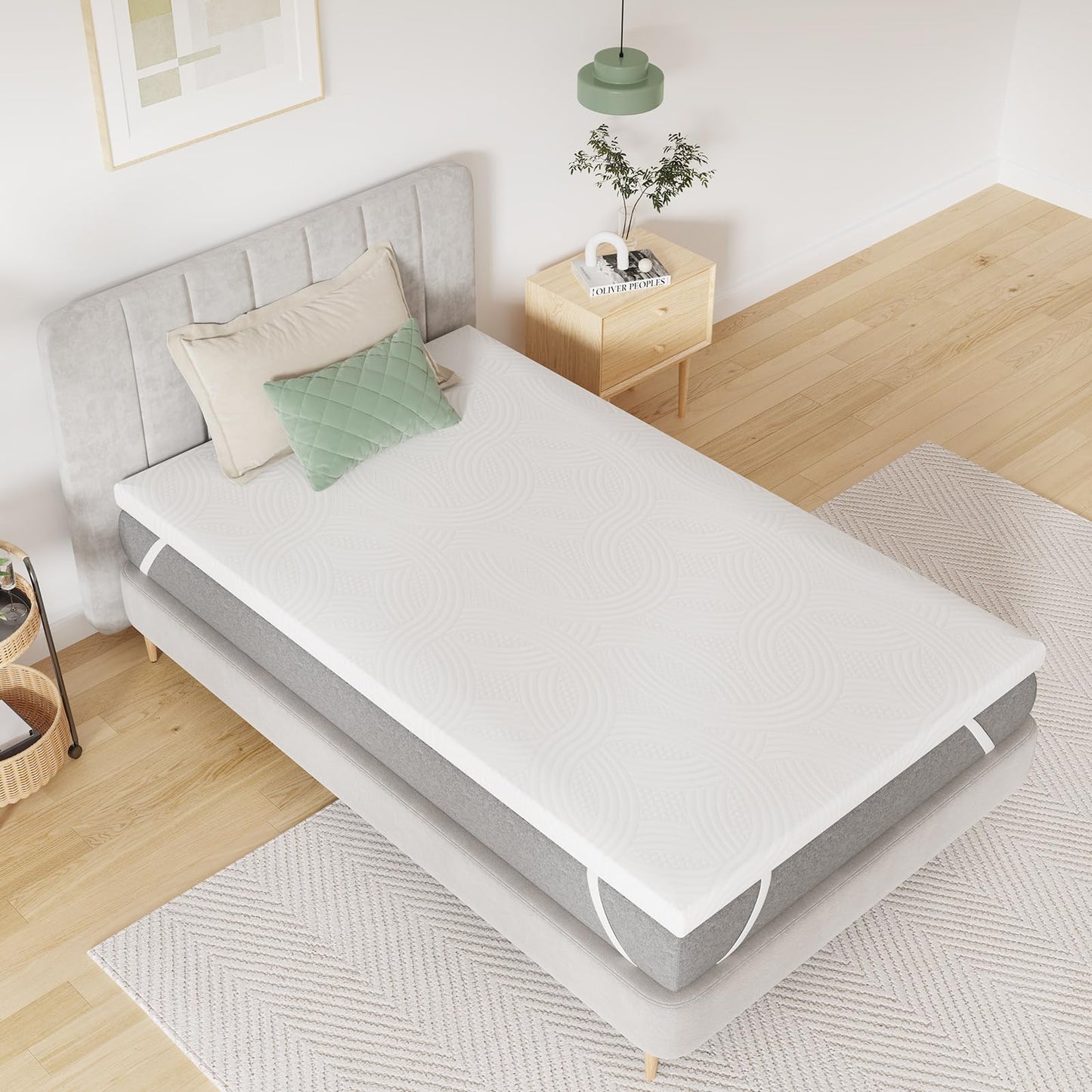 Novilla Mattress Topper 90 x 200 cm, 7.5 cm High, Bamboo Foam Mattress Topper for Box Spring Bed, Caravan, Sofa Bed, Mattress Protector, Cover