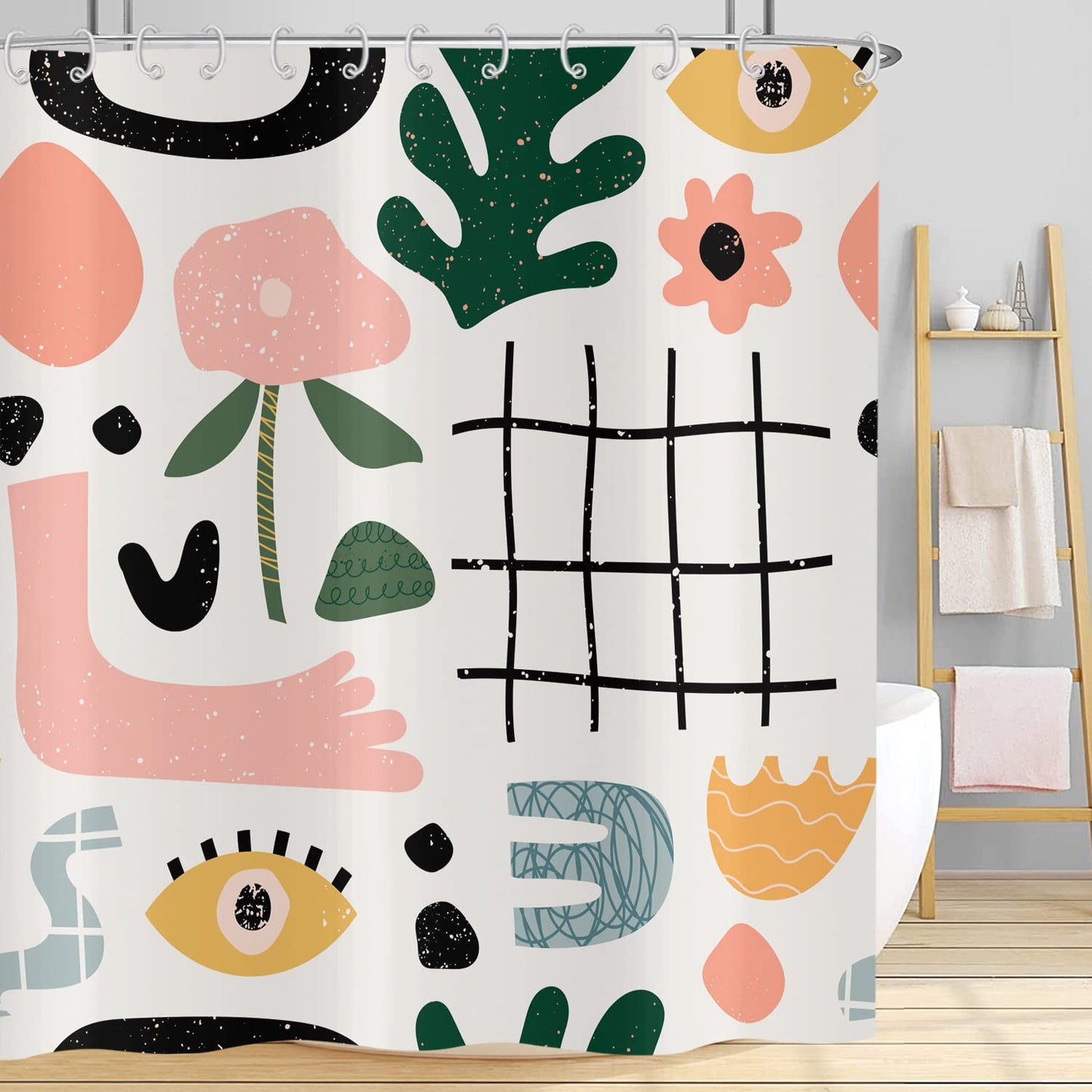 Hnmdmyi Boho Shower Curtain 120x180, Abstract Mid Century Shower Curtains Colorful Modern Geometric Aesthetic Art Bathroom Curtains with Hooks