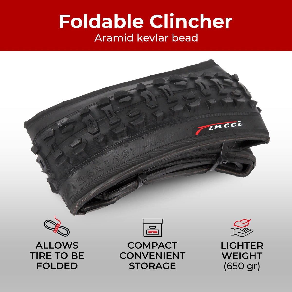 Fincci Set Pair 26 x 1.95 Bike Tyre 50-559 Foldable 60 TPI Tyres with Schrader Valve Inner Tubes for MTB Mountain Hybrid Bike Bicycle (Pack of 2)