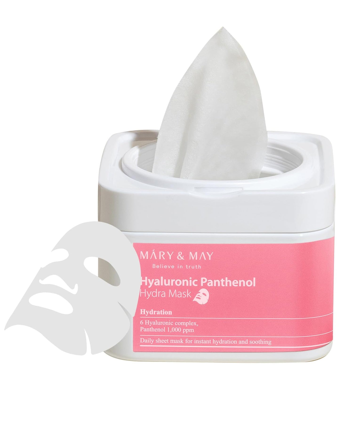 Mary&May Hyaluronic Panthenol Hydra Mask - Daily Pull Out Sheet Mask for Intense Moisturizing and Soothing - Korean Skincare, Hypoallergenic,