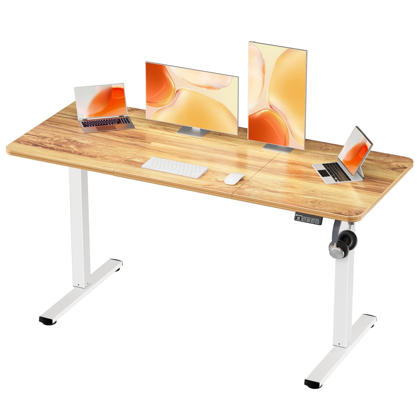 ERGOMAKER Electric Standing Desk 140x60cm, 2 Memory Heights, Light Brown