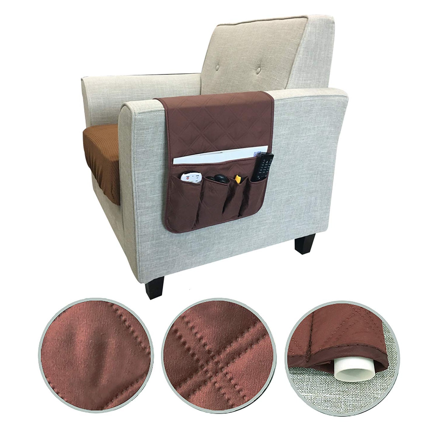 Sofa Chair Armrest Storage Organizer Non-Slip Couch Recliner Remote Control Holder Waterproof Sofa Arm Tidy Hanging Storage Bag with 5 Pockets Holder