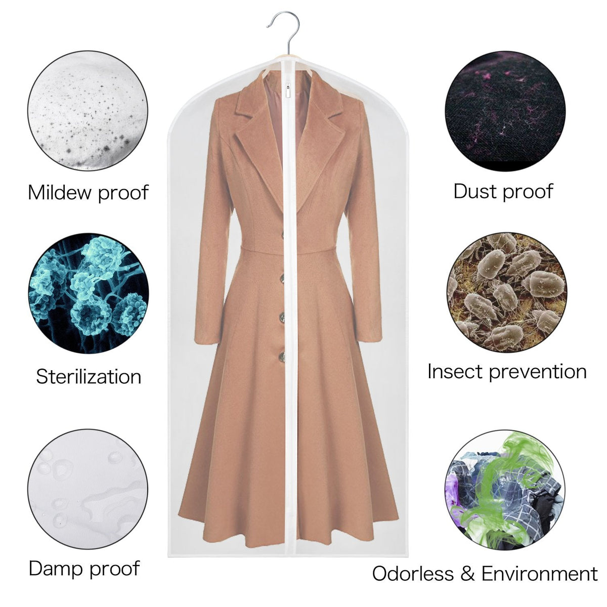 Univivi Hanging Garment Bags, 60 inch Suit Bags for Storage (Set of 12), PEVA Moth-Proof Breathable Dust for Long Dress Wedding Dress Bag