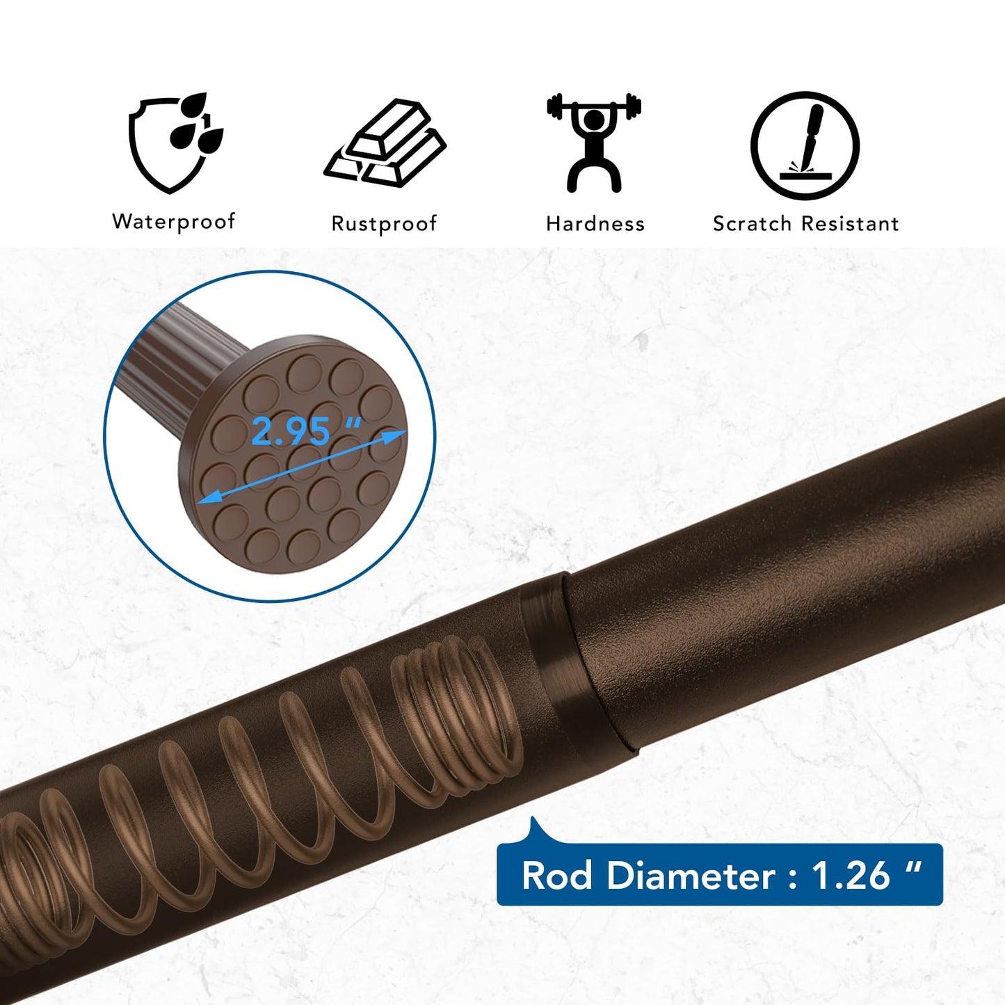 Tension Shower Curtain, Spring Shower Tension Curtain Rod, Closet Rod, for Windows or Shower, Rust Resistant Easy to Install, Umimile (Brown, 51-145”)