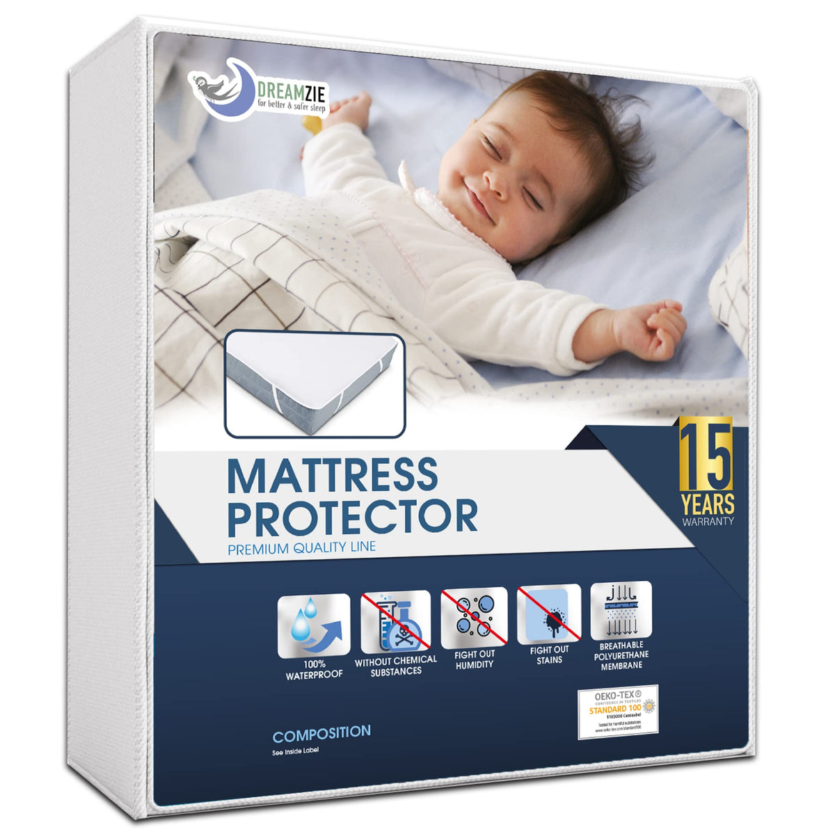 Dreamzie Mattress Protector Waterproof with 4 Elastic Corners - Made in EU - OEKO-TEX® Certified- For Mattress 70 x 140 cm