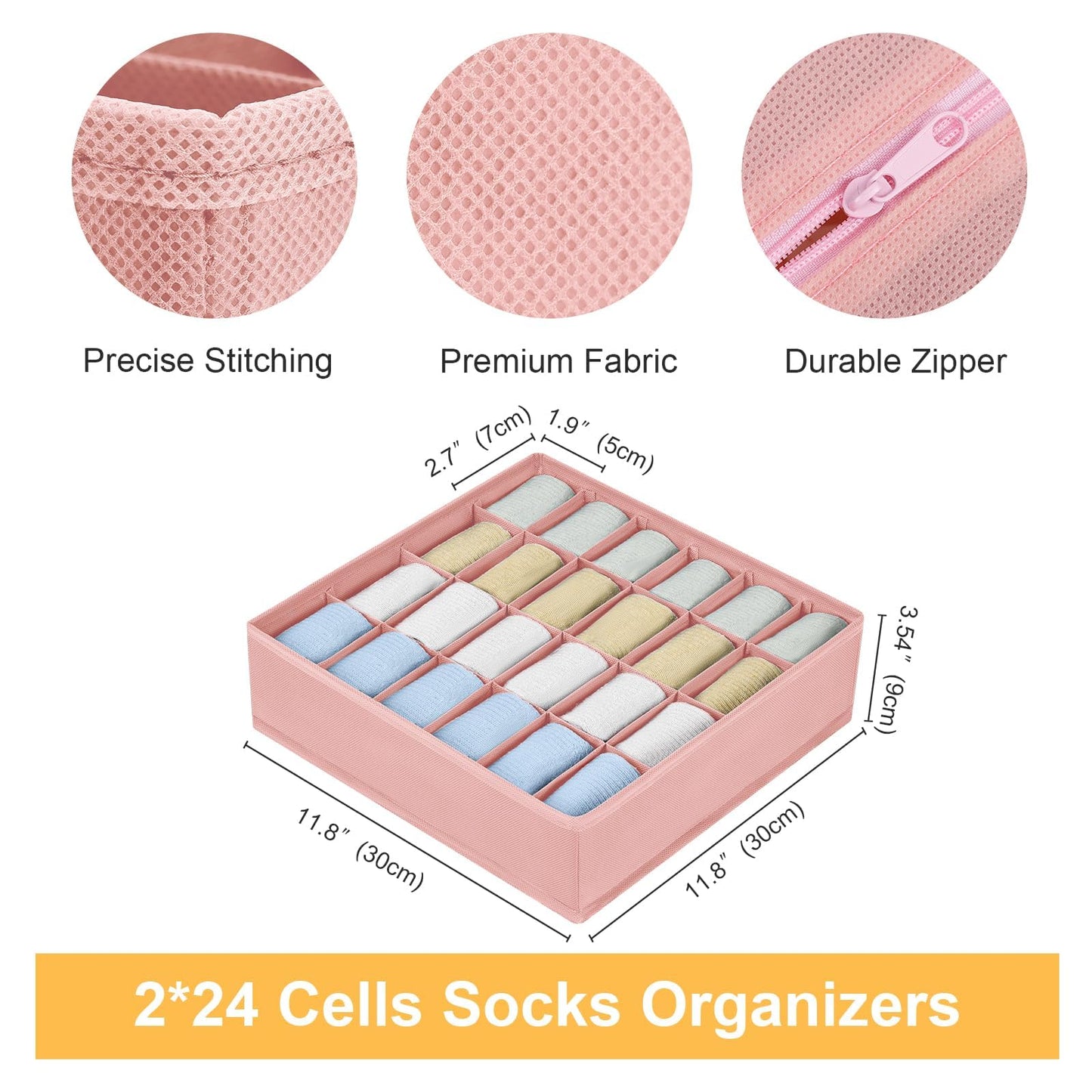 DIMJ Sock Organizer Drawer Dividers - 2 Pack Underwear Organiser, 24 Cells Collapsible Closet Organisers and Storage Sock Holders Organisers for