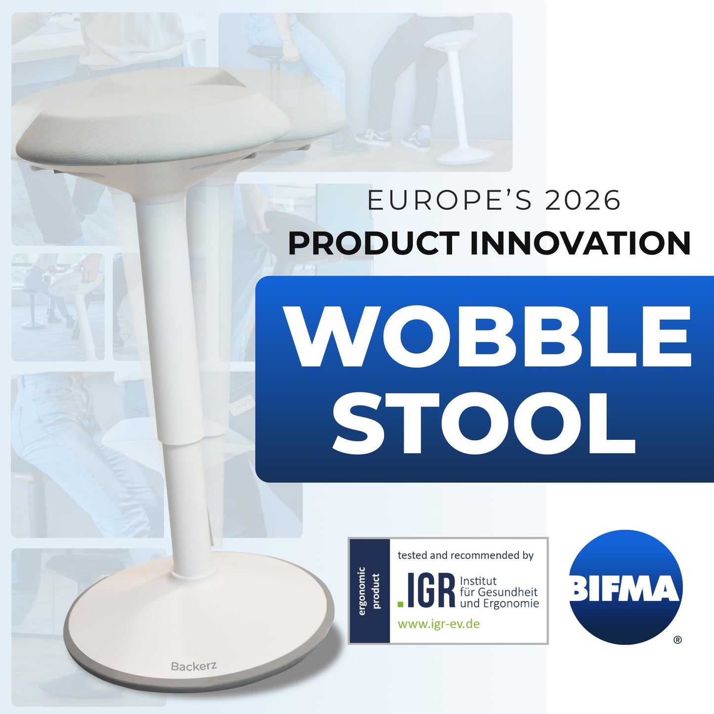 Backerz Ergonomic Desk Stool for Office – Height Adjustable Wobble Stool 55-80 cm