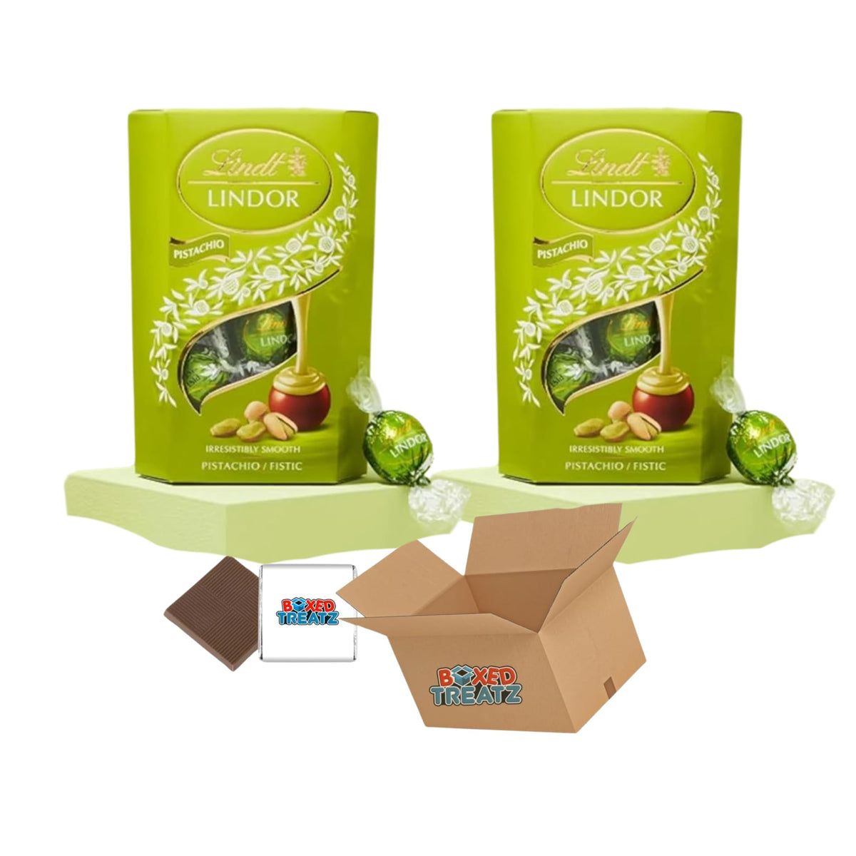 Boxed Treatz Pistachio Chocolate Truffles - 2 x 200g Milk Chocolate Balls with Pistachio Filling, Includes Neapolitan, Mint or Jelly Bean Selection