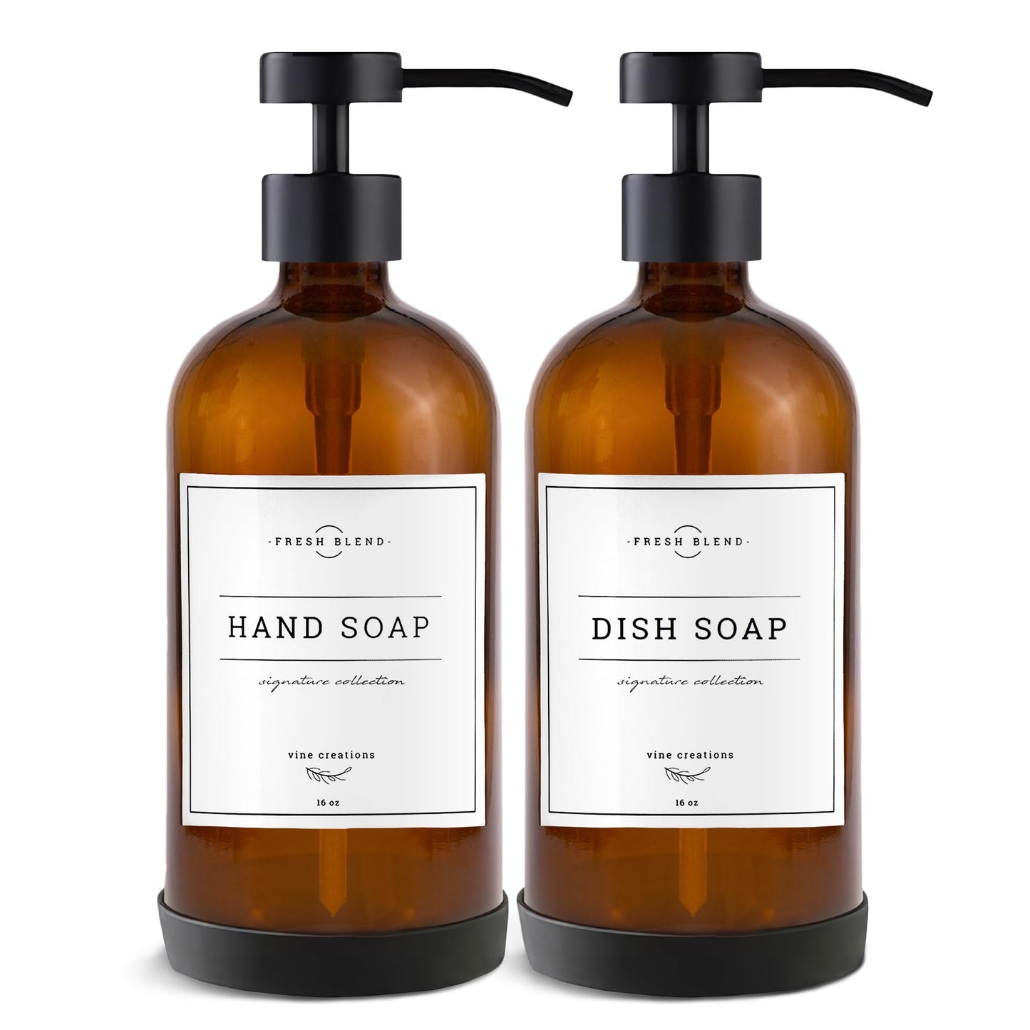 Vine Creations Glass Soap Dispenser, 2 Pack Kitchen Soap Dispenser Set with Stainless Steel Pump