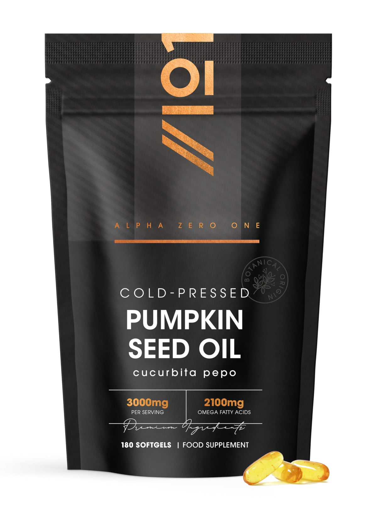 Pumpkin Seed Oil 3000mg ? 50% Linoleic Acid ? 180 Softgels ? 100% Cold Pressed ? No Additives ? Resealable and Recyclable Pouch by Alpha01