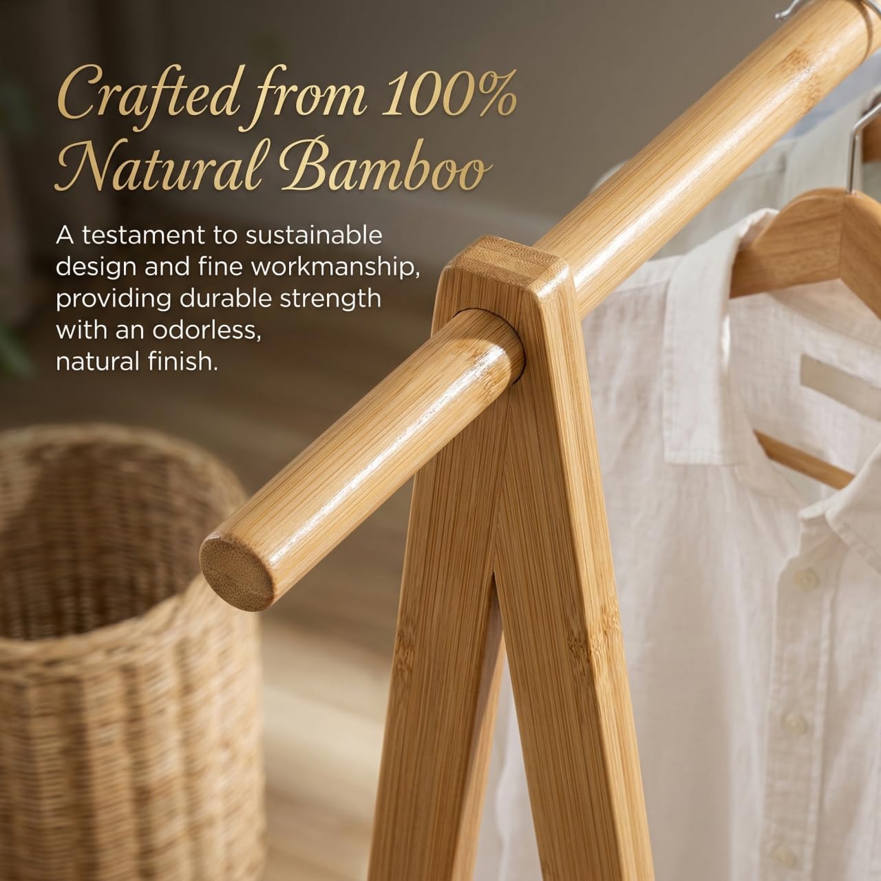 Finnhomy Bamboo Clothes Rack Portable Extra Large Garment Rack 2-Tire Storage Box Shelves for Entryway and Bed Room