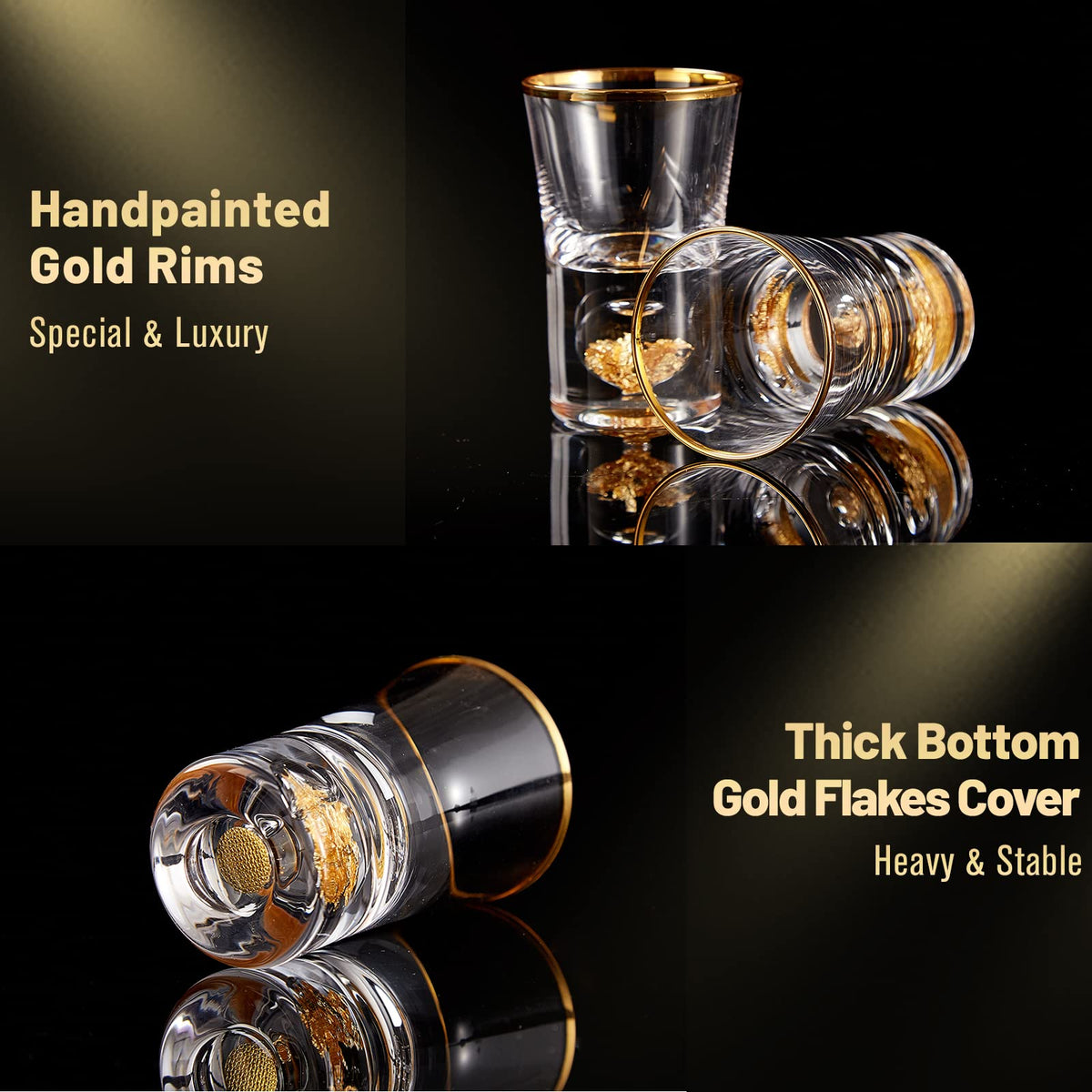DUJUST Shot Glasses (45ml), Crystal Shot Glass Set Decorated with 24K Gold Leaf Flakes, Cool & Cute Shot Cups, BPA-Free & Lead-Free, Perfect for Dcor