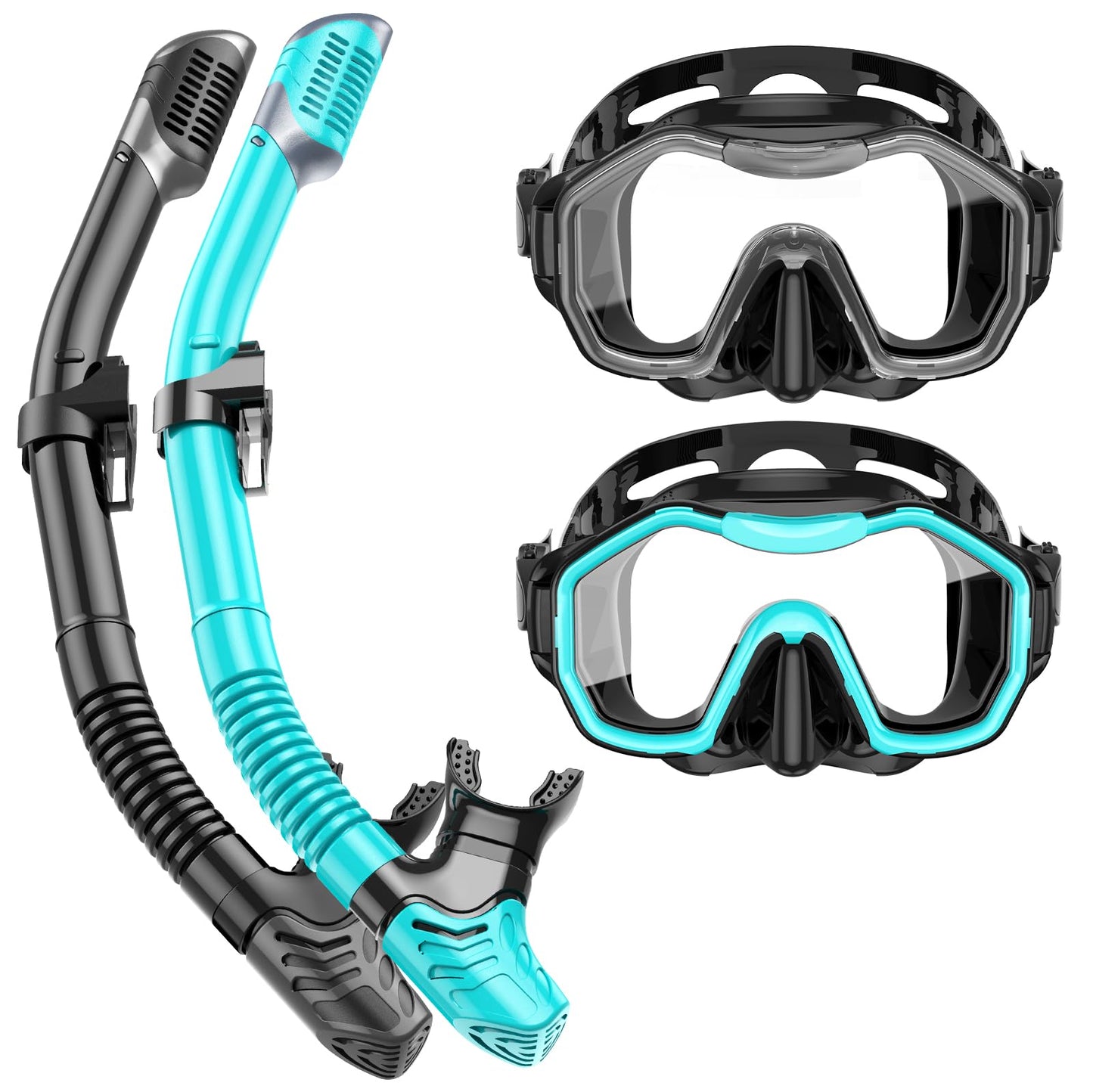 Lealinga Snorkel Set Adults 2Pack, Snorkel Mask Anti-Fog Panoramic View Diving Mask Dry Top Snorkel Kit with Travel Bag Diving Set for Snorkeling