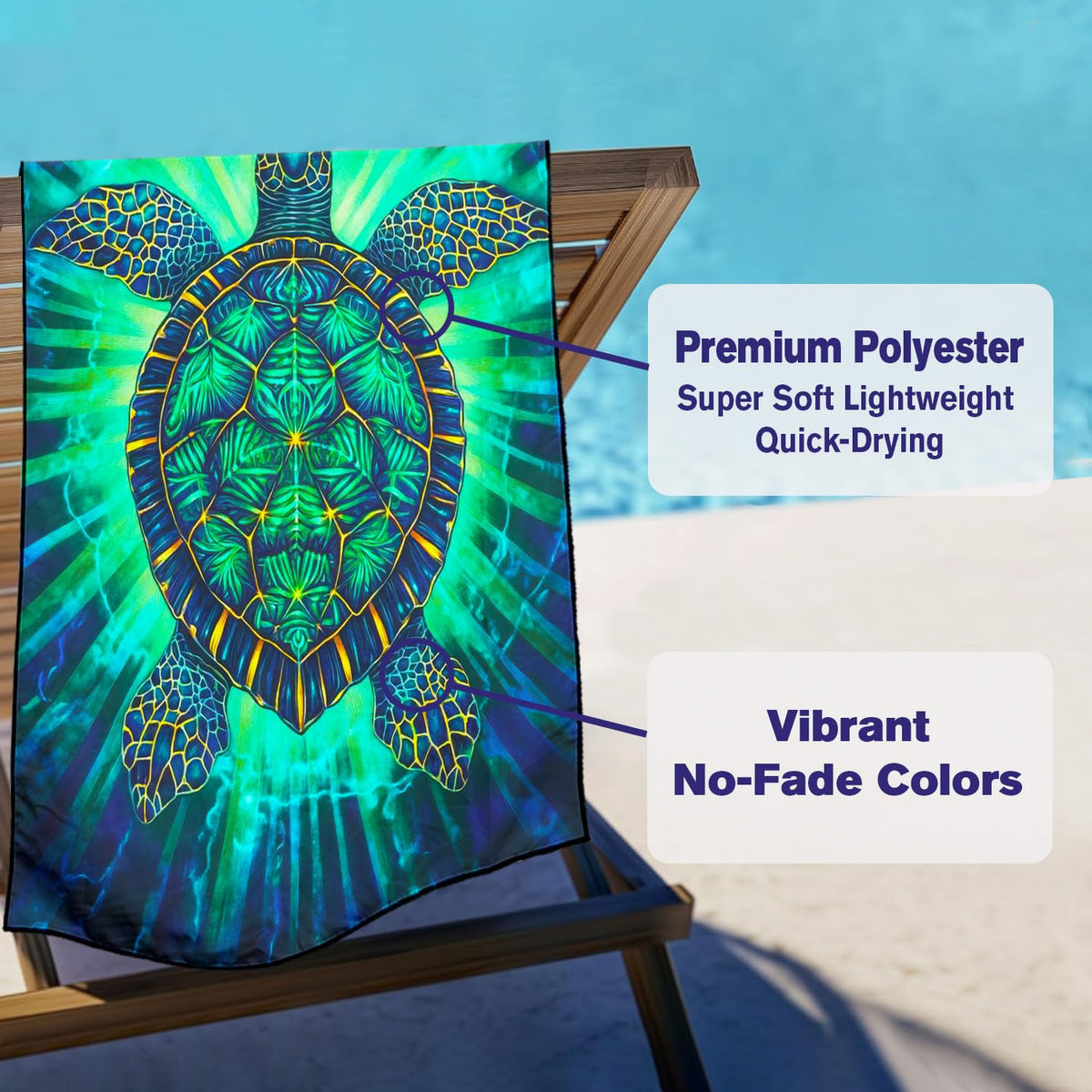 Violetpos Radiant Sea Turtle Beach Towel, Extra Large 180x90 cm 250GSM Microfibre, Sand Free Quick Dry