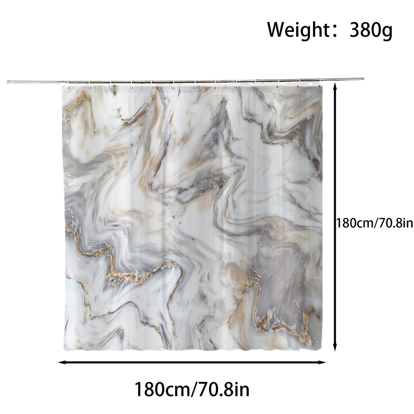 FAIRYGATE Wet Room Shower Curtain Bathroom Waterproof Anti Mould Mildew Resistant Heavy Duty 100% Polyester Fabric Curtains Liner with 12 Curtain