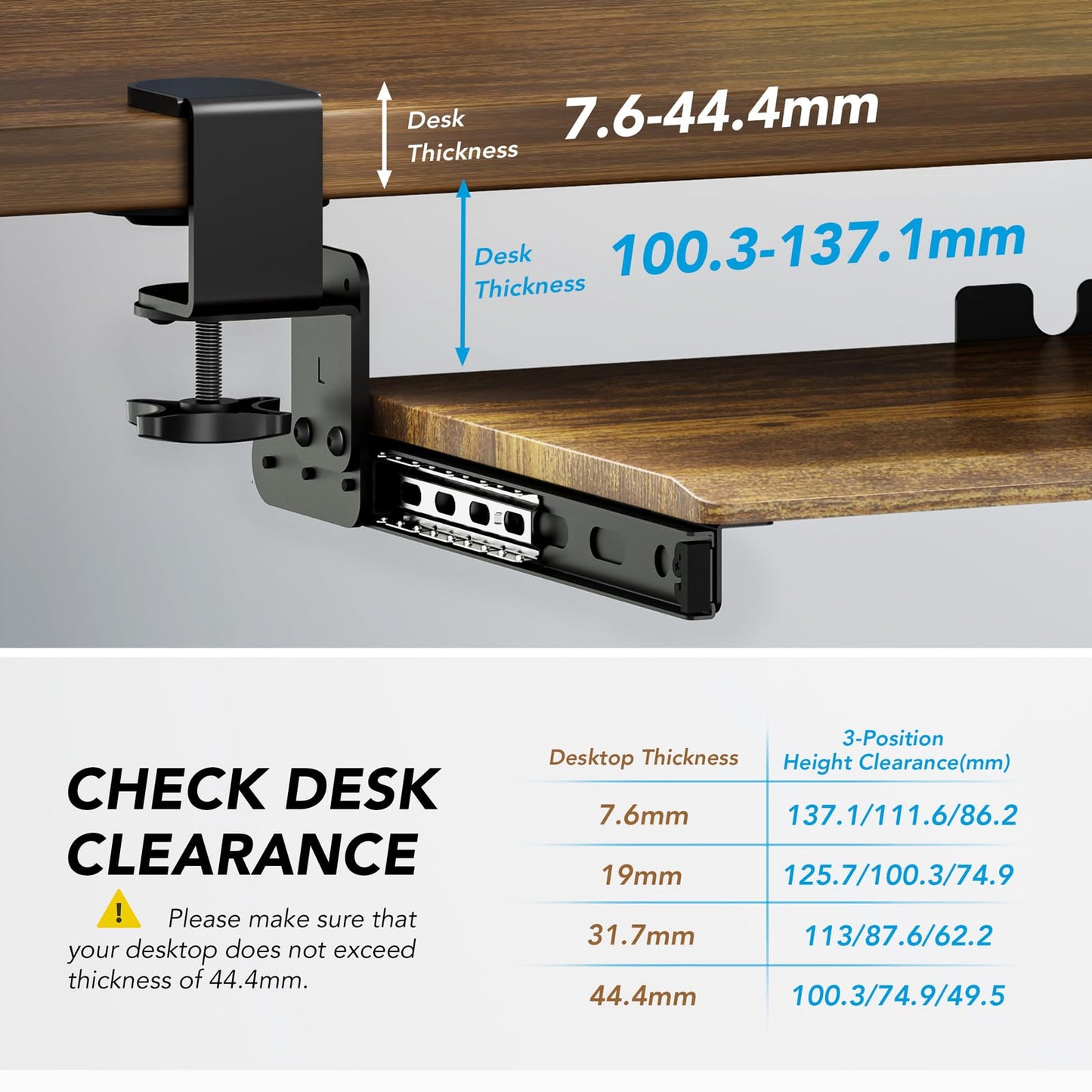Keyboard Tray Under Desk Pull Out with Extra Sturdy C Clamp Mount System, 694 (838 mm Including Clamps) x 300 mm Slide-Out Platform Computer Drawer