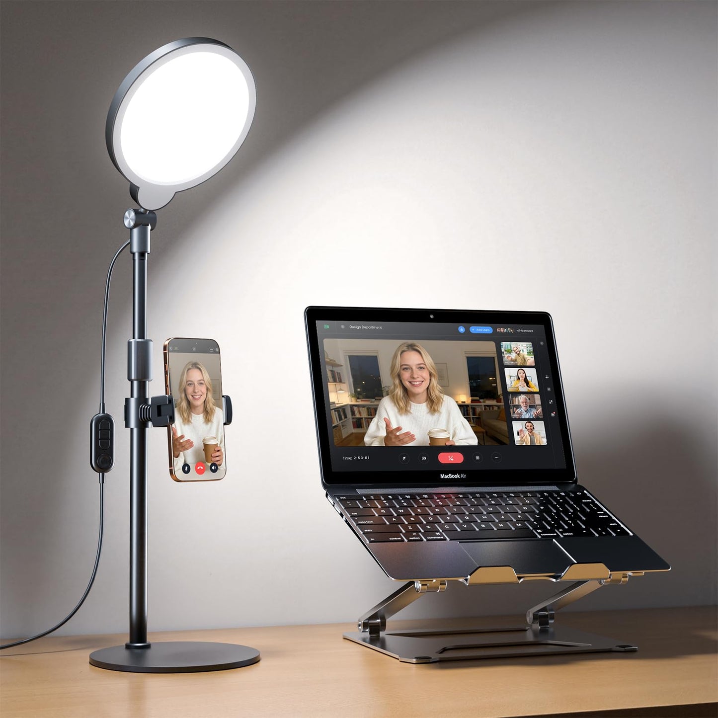 Desk Ring Light For Video Conference, Adjustable Desk Light For Video Calls, Zoom Ligh For Computer,Circle Halo Light for Video