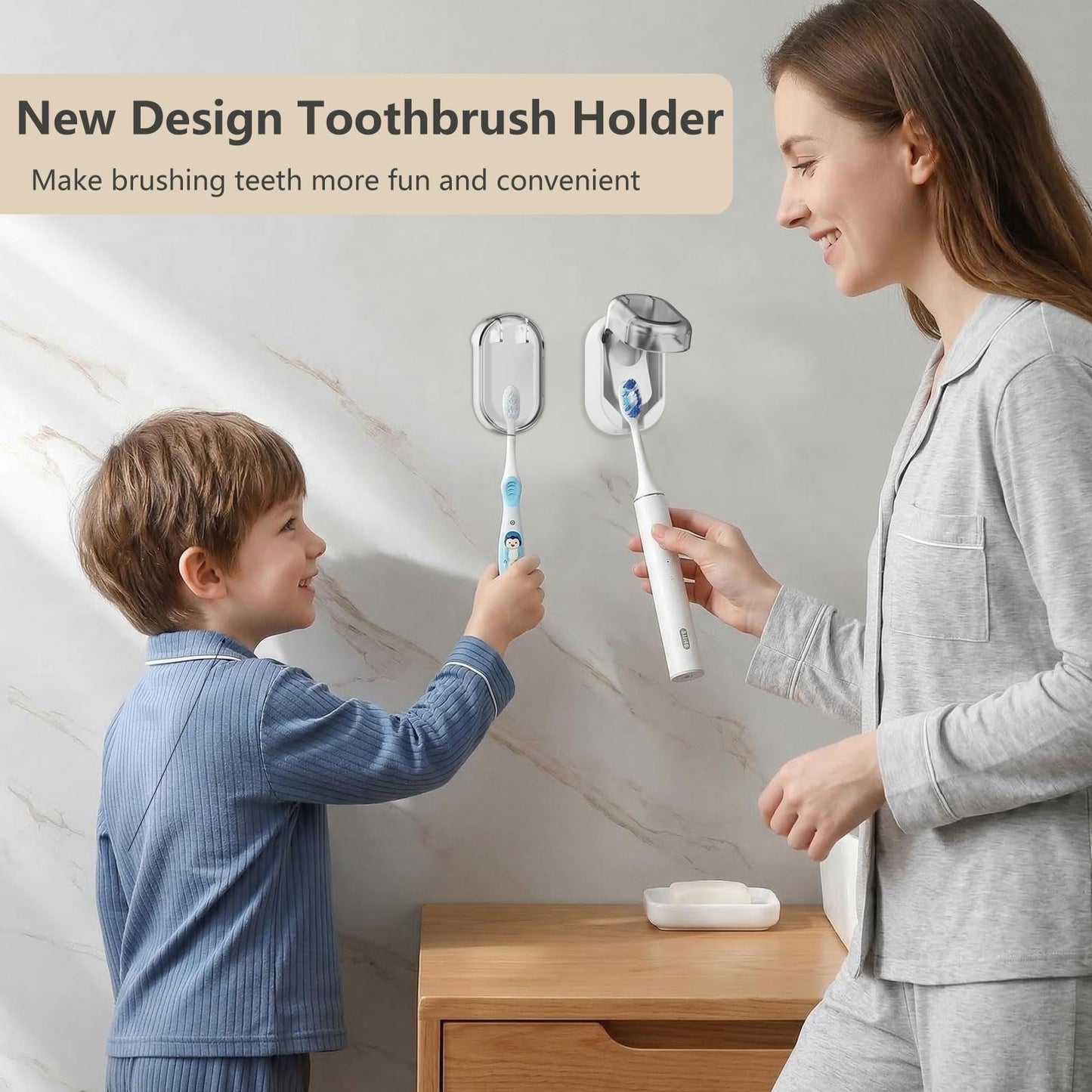 FOTINOR 2-Pack Wall Mounted Toothbrush Holder for Bathroom