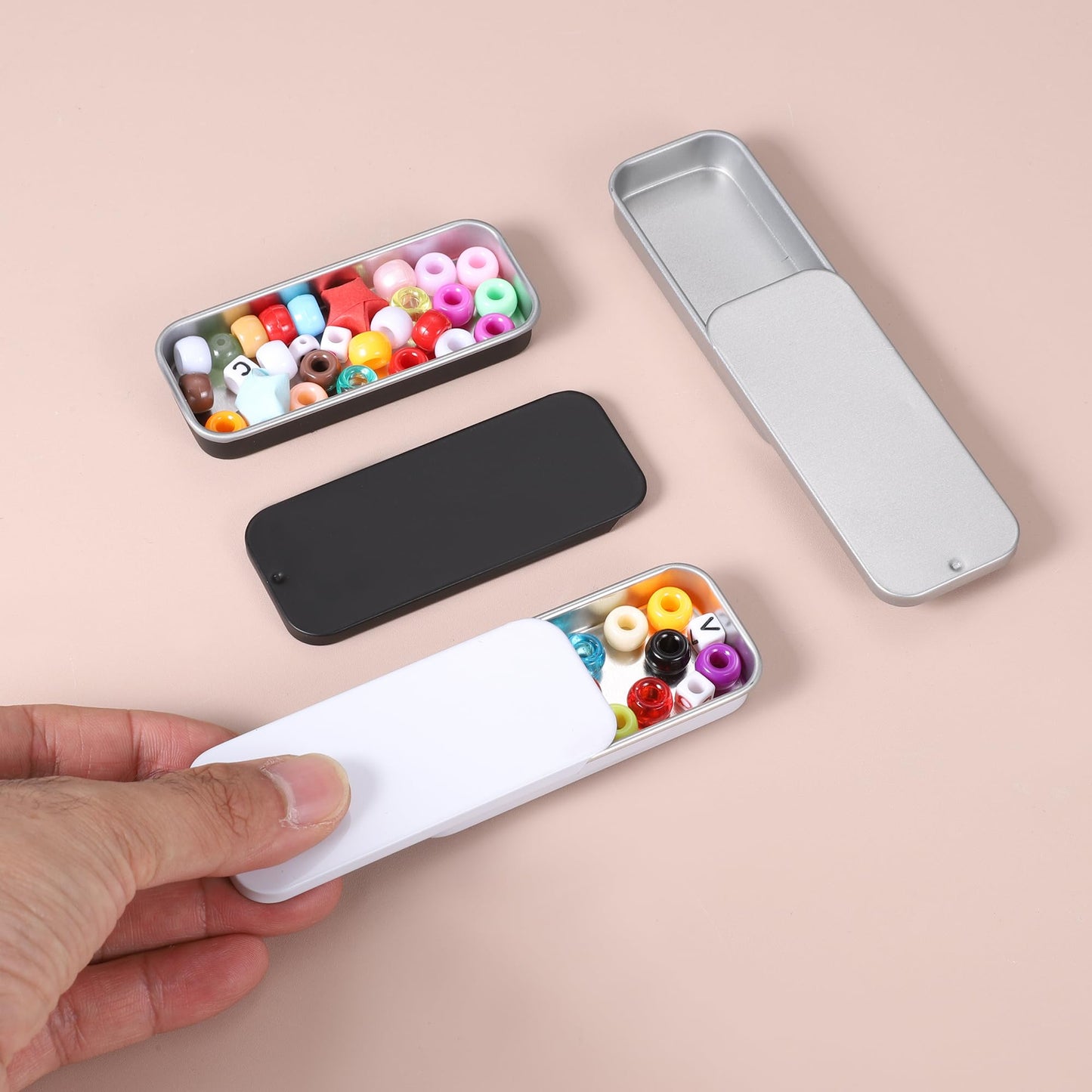 sourcing map 3Pcs Slide Top Tin Containers, Metal Empty Tins Box with Sliding Lids, 3.1"x1.3"x0.4" Rectangular Storage Organizers for Lip Balm