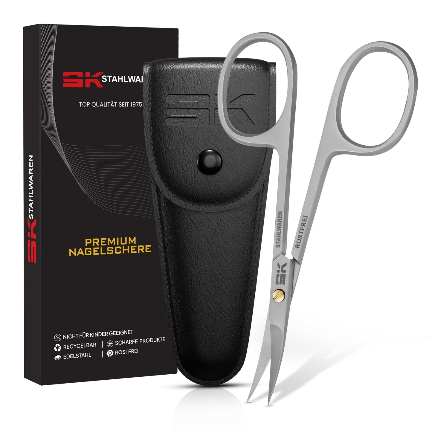 SK STAHLWAREN Professional cuticle scissors, curved, extra sharp nail scissors. For precise removal of skin residues. Combination scissors.