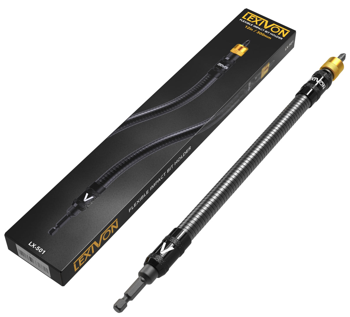 LEXIVON 12-inch Flexible Drill Bit Extension with Quick-Release Holder, 1/4 Inch Hex Shank (LX-501)