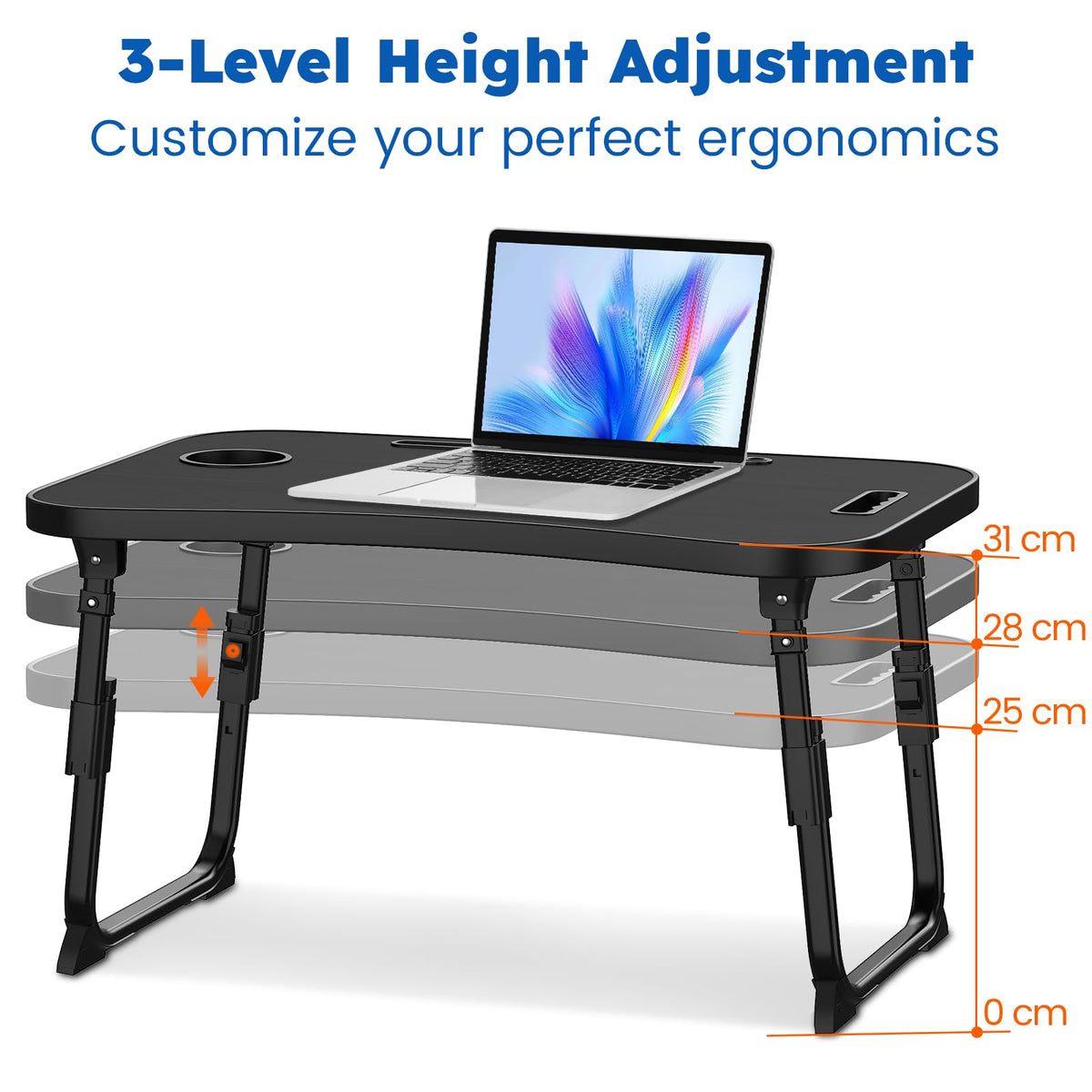 Laptop Desk, Laptop Bed Table with Cup Slot, Reading Holder Notebook Stand Breakfast Tray Book Holder for Sofa, Terrace, Balcony