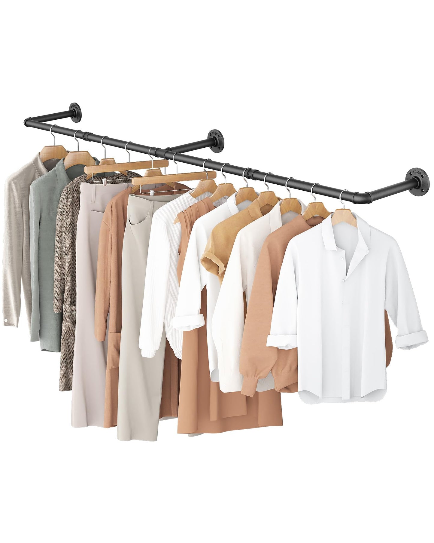 OROPY Industrial Pipe Clothes Rail, 167cm Wall Mounted Detachable Retro Metal Clothing Rail for Hanging Clothes, Heavy Duty Clothes Rail for Bedroom