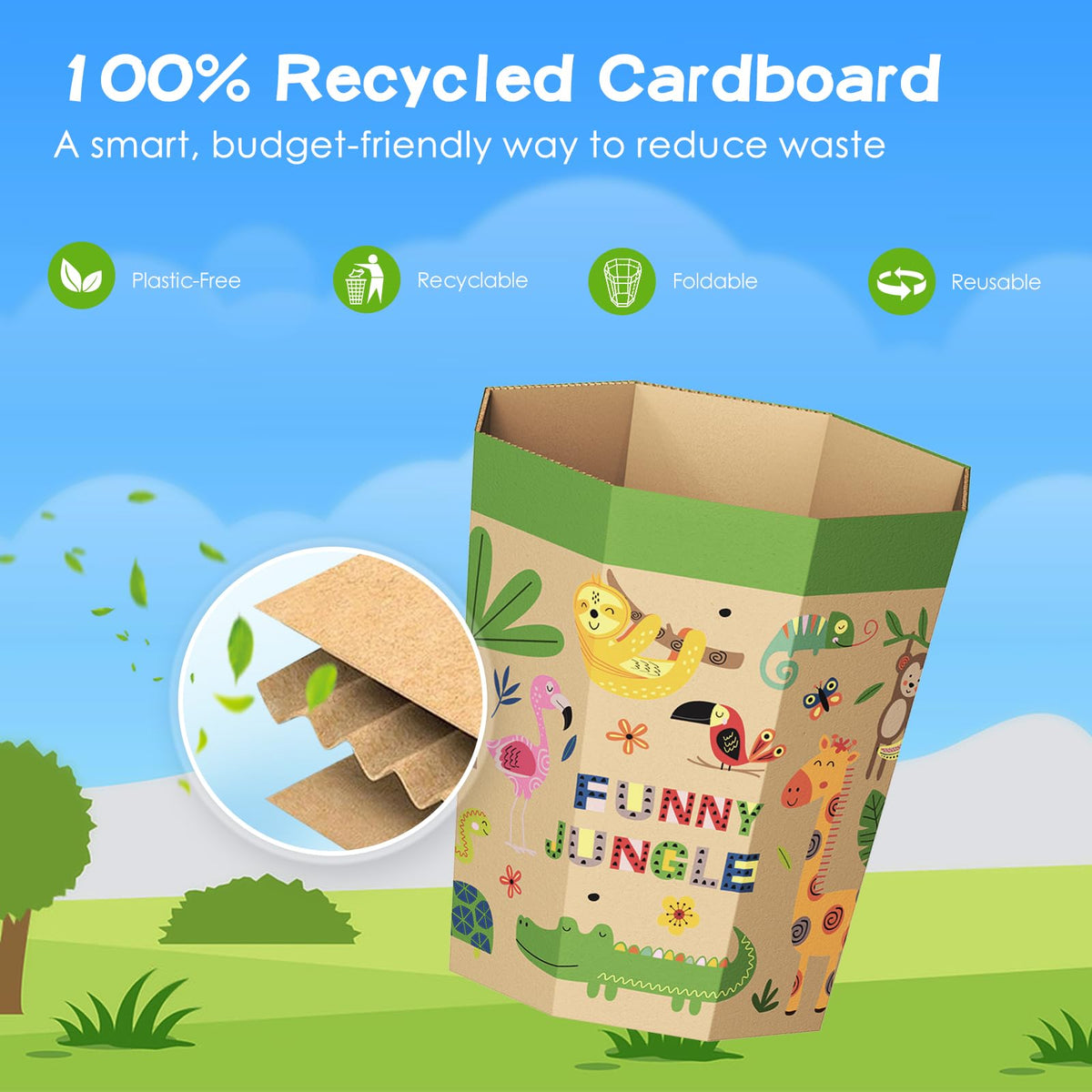 6-Pack Cardboard Waste Paper Bin – Foldable, Recyclable, Plastic-Free & Reusable Trash Can for Kids - Small Rubbish Bin