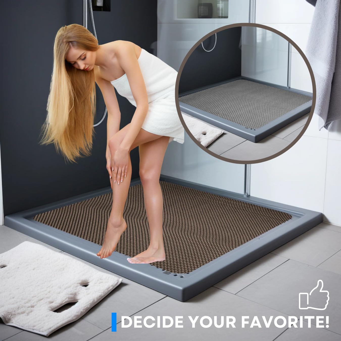 Nicoman Reversible Bath Mat Non Slip Anti Mold, Shower Mat for Tub Bathtub, Anti Slip Shower Mats for Inside Outside
