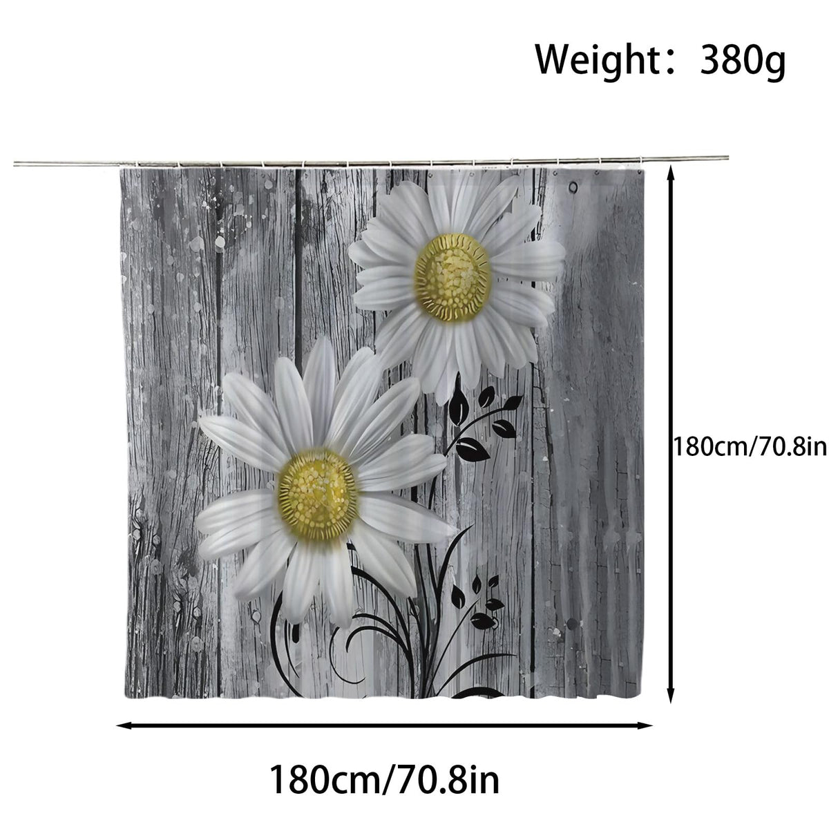 FAIRYGATE Extra Wide Shower Curtain Garden Shower Curtains 180 x 180 cm Sunflower Scenery Bathroom Curtain Mildew & Mould Resistant Polyester Fabric