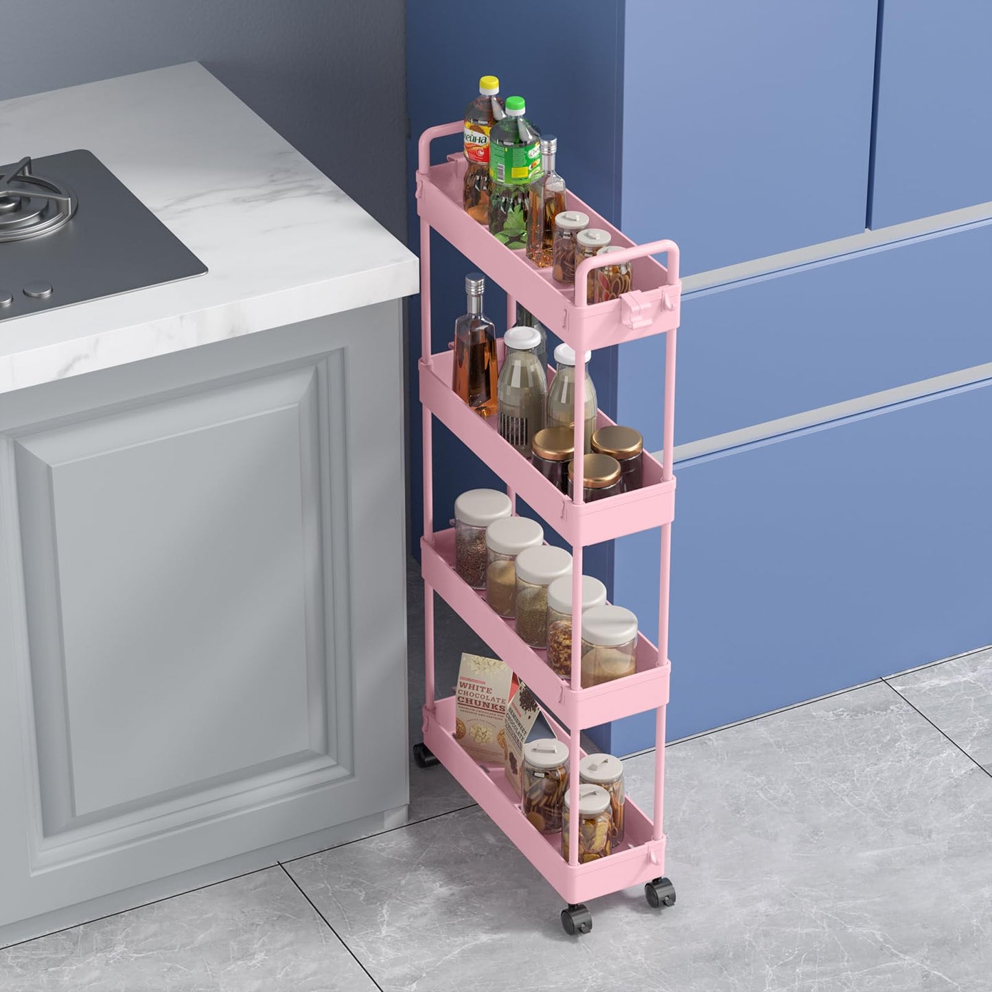 SOLEJAZZ Storage Trolley Cart Slim Rolling Cart Mobile Storage Shelving