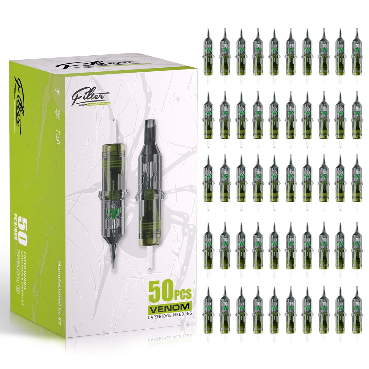 EZ Tattoo Cartridge Needles Assorted - 50Pcs #12 Mixed (3RL 5RL 7RL 9RL 11RL) Standard Round Liner Tattoo Needles Cartridges for Tattoo Gun Machine