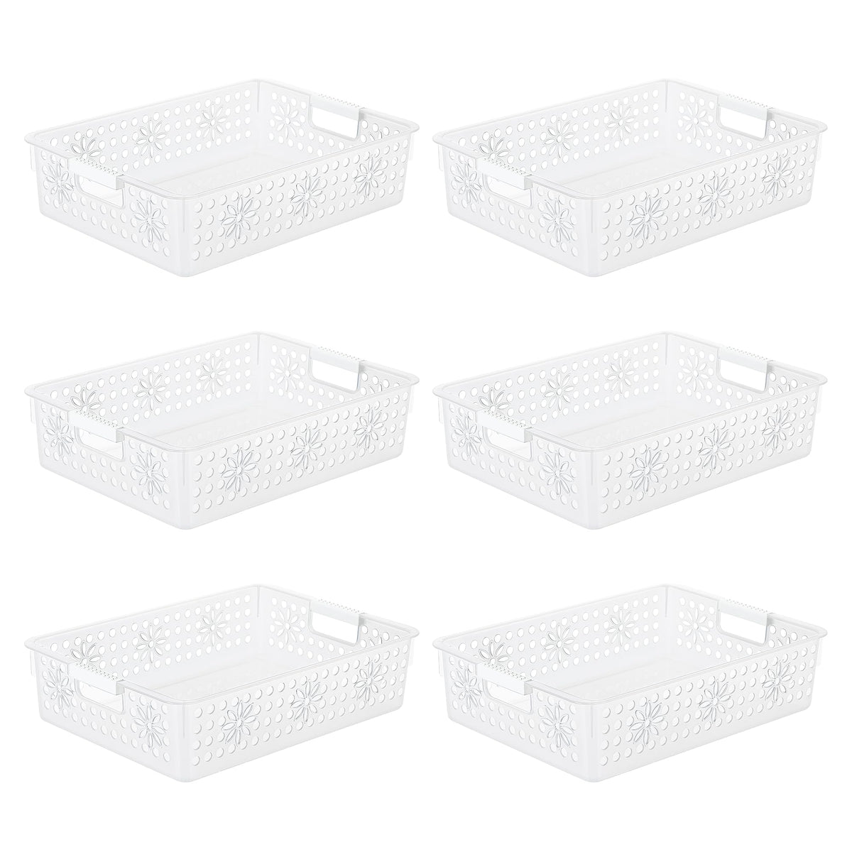 Cetomo Plastic Storage Box, Storage Baskets with Handle, Shelf Basket Organizer with Hole, Open Top Storage Bin for Home Kitchen Office, Transparent