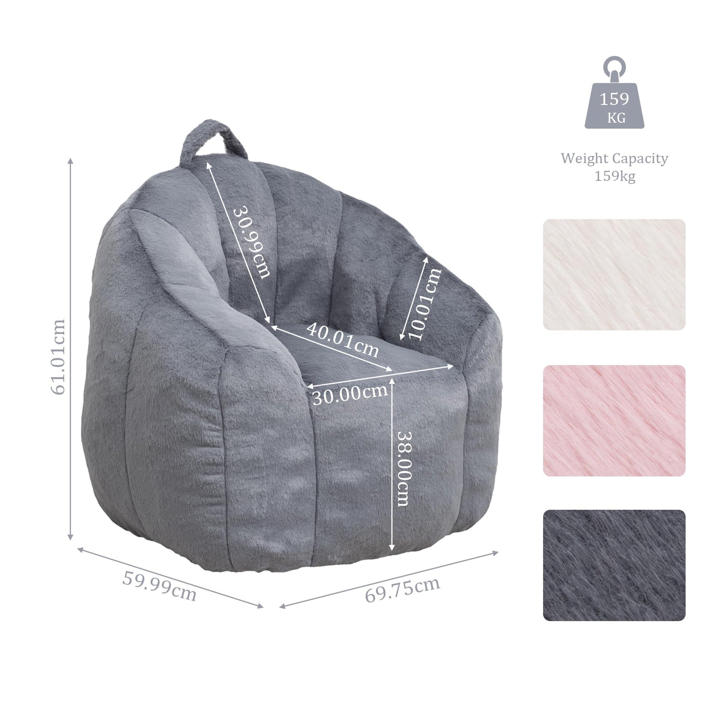 MINCETA Bean Bag Chair for Kids, Small Bean Bag Sofa Chairs with filler, Dark Gray Comfy Beanbag Chair with Handle for Living Room, Bedroom