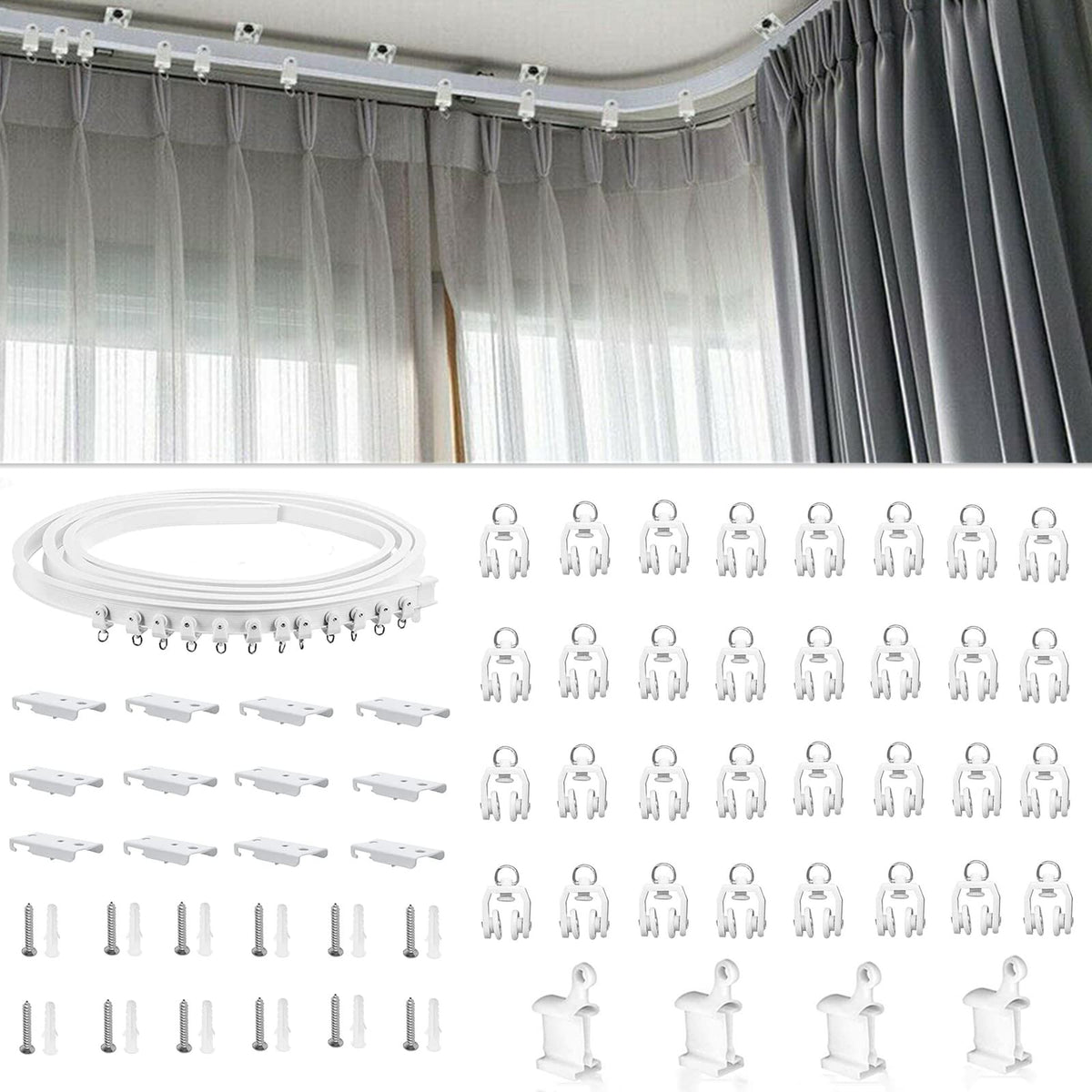 TOPWA 4 meter Flexible Plastic Pvc Curtain Track Runner Rail Wall Ceiling Mounted Fixing Hooks Shower Curtains Room Divider With Instruction Mounting