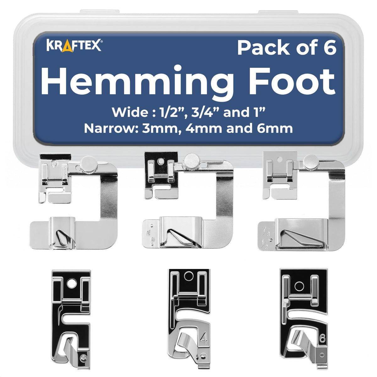 Rolled Hem Presser Foot [6 Sizes] Wide Rolled Hem Foot Set & Narrow Foot Hemmer Set For Brother, Singer & Janome Low Shank Sewing Machines. Hemming