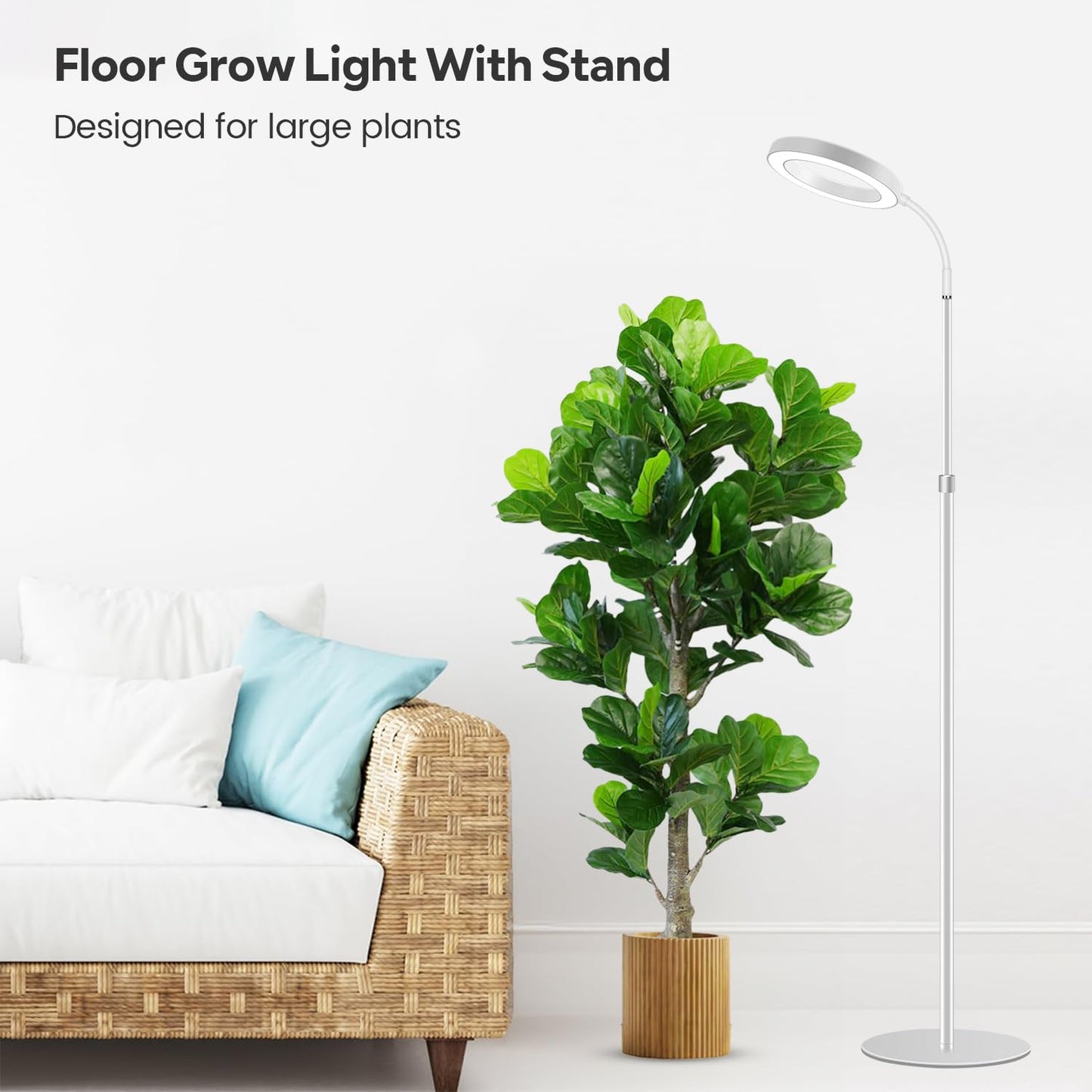 Garpsen Grow Light, Full Spectrum LED Floor Plant Light with Timer 6/12/16H, 3 Color Modes Grow Lamp with Base, 5 Dimmable Levels, 23''~67''Adjustable