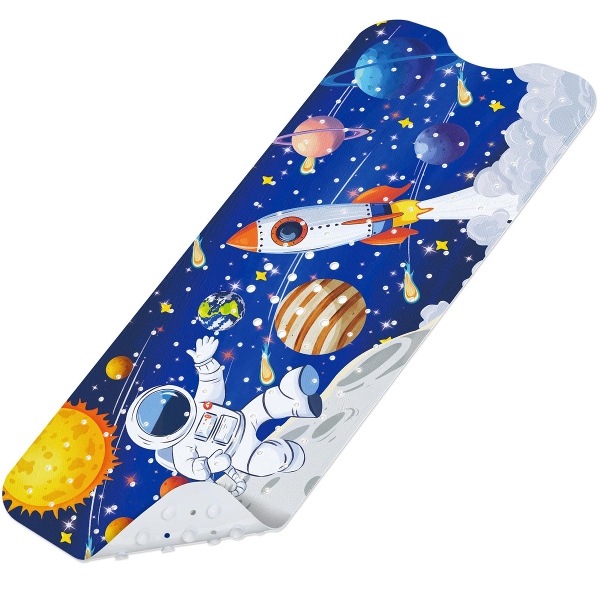 SHUCHING Space Astronauts Bath Mat Non Slip Kids, 100 X 40 cm Extra Long Baby Bathtub Mat Anti Slip, Childrens Shower Mat Non Slip Anti Mould for