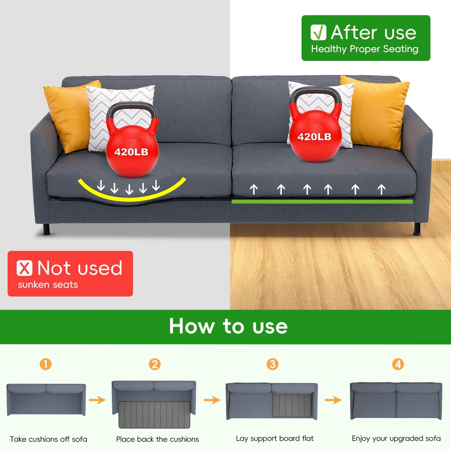 VERONLY Heavy Duty Couch Cushion Support Board to Fix Sagging Sofas- (60x205CM) Sofa, Thick Boards Add Strong Seat Supports, Stays in Place