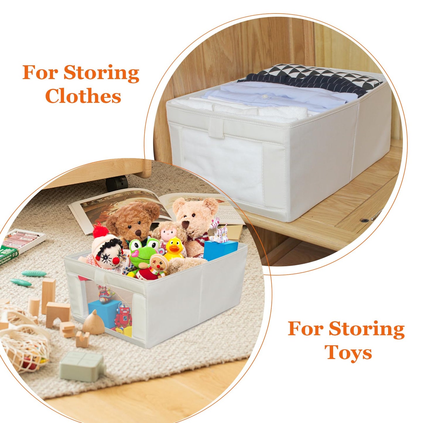 IHOMAGIC 4Pcs Wardrobe Storage Organiser with Handles, Foldable Storage Baskets in Linen, Multi-functional Storage Boxes for Clothes, Snacks, Books