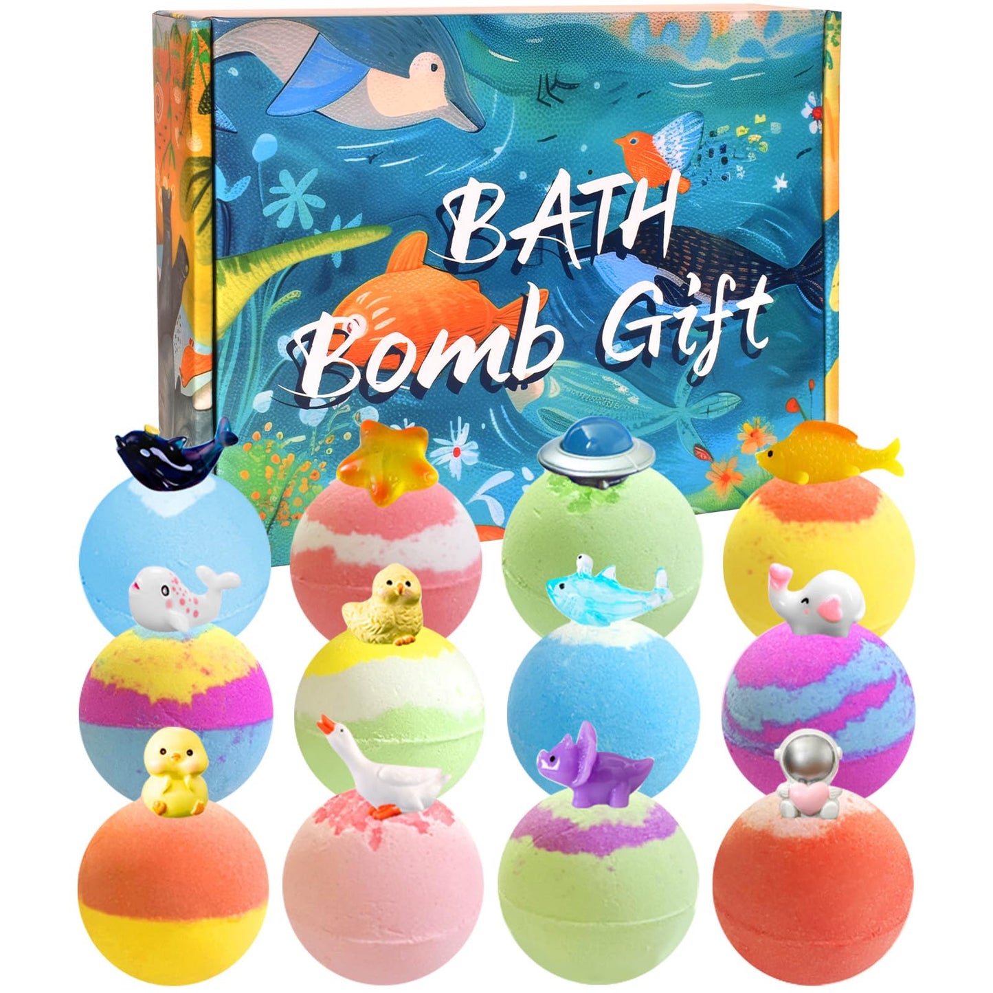 Bubble Bath Balls for Kids, 12Pcs Bath Bombs with Land, Sea and Air Surprise, Organic Natural Bath Ball Bathbombs Spa Bath, Bath Bombs Gift Set
