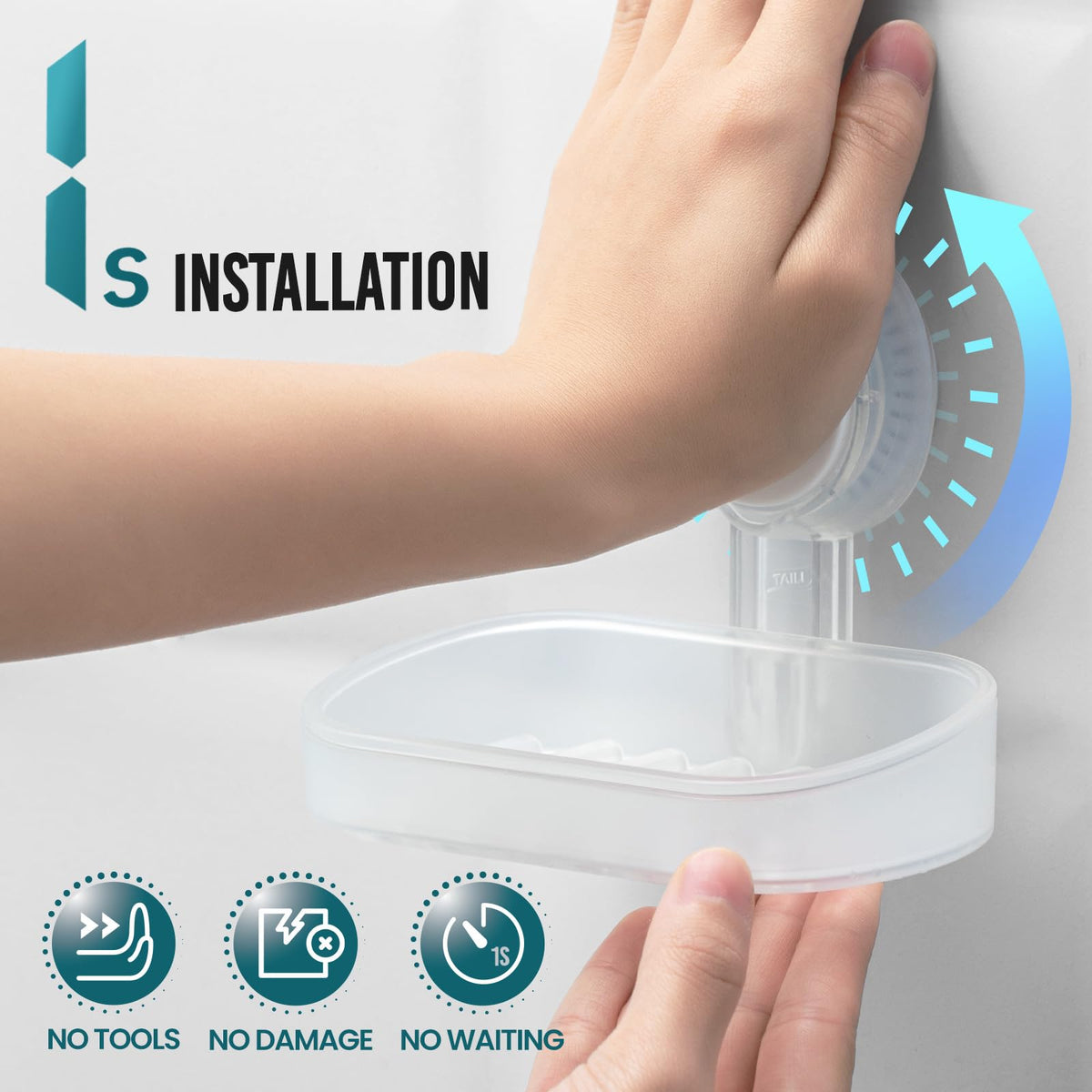 TAILI Suction Soap Dish for Shower, Drill-Free Wall Mounted Holder, Clear