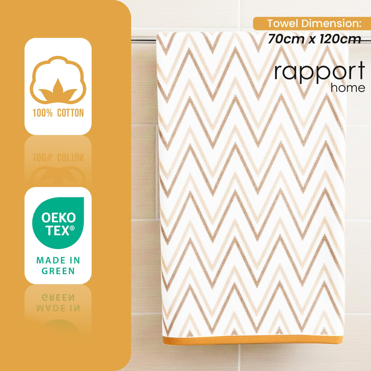 Rapport Home Helix Bath Towels 2 Pack, 70x120cm 100% Cotton - Natural